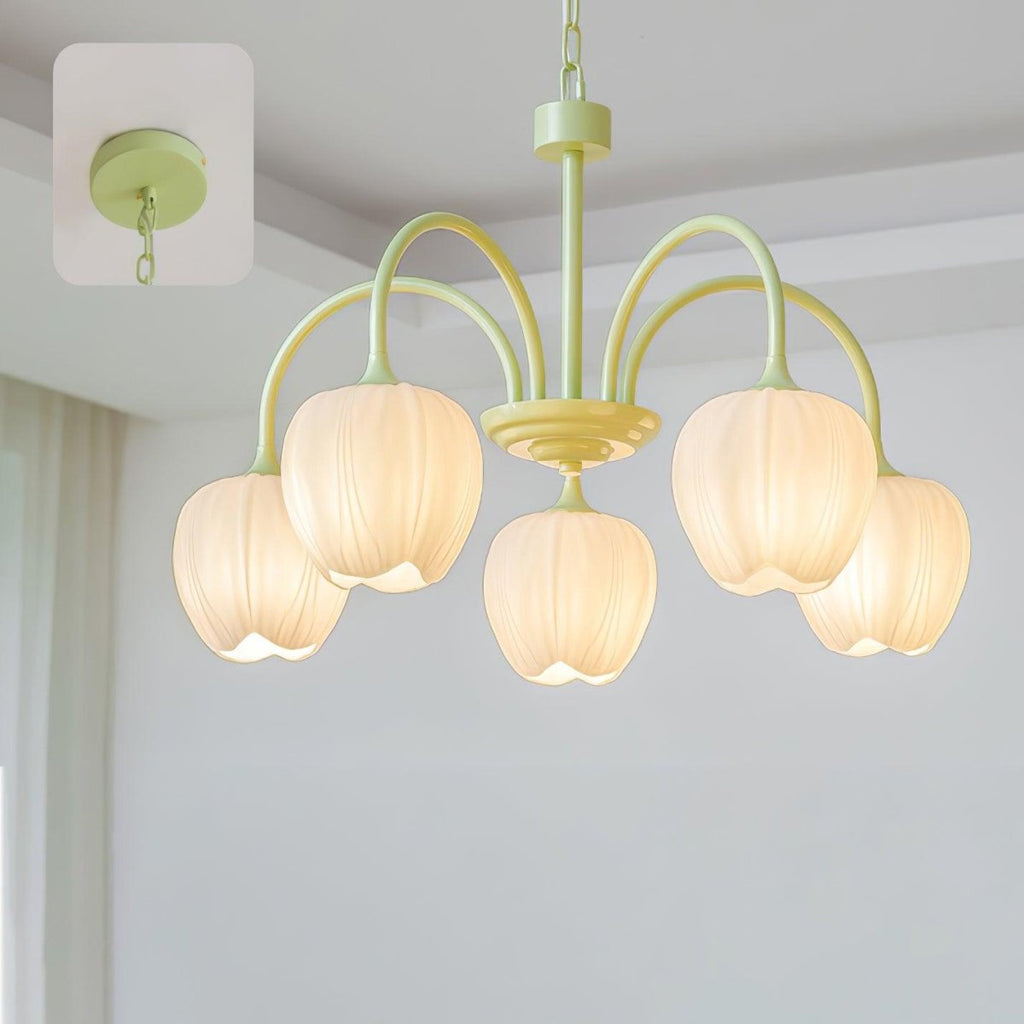 Tulip Glass Chandelier Ceiling Light with White Shades