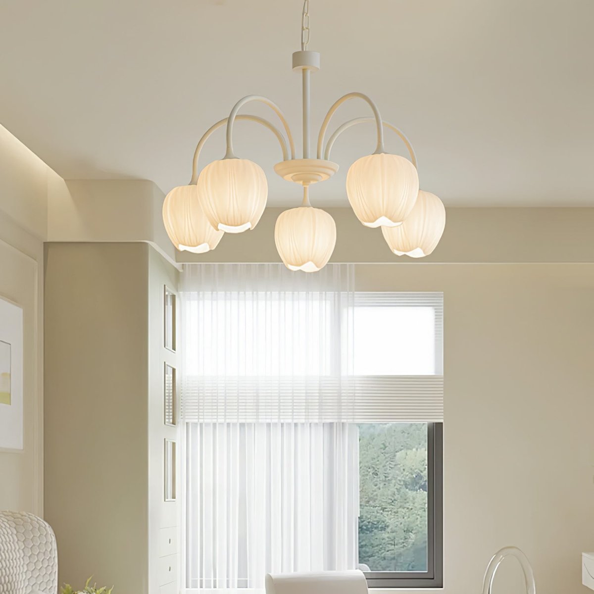 Tulip Glass Chandelier Ceiling Light with White Shades