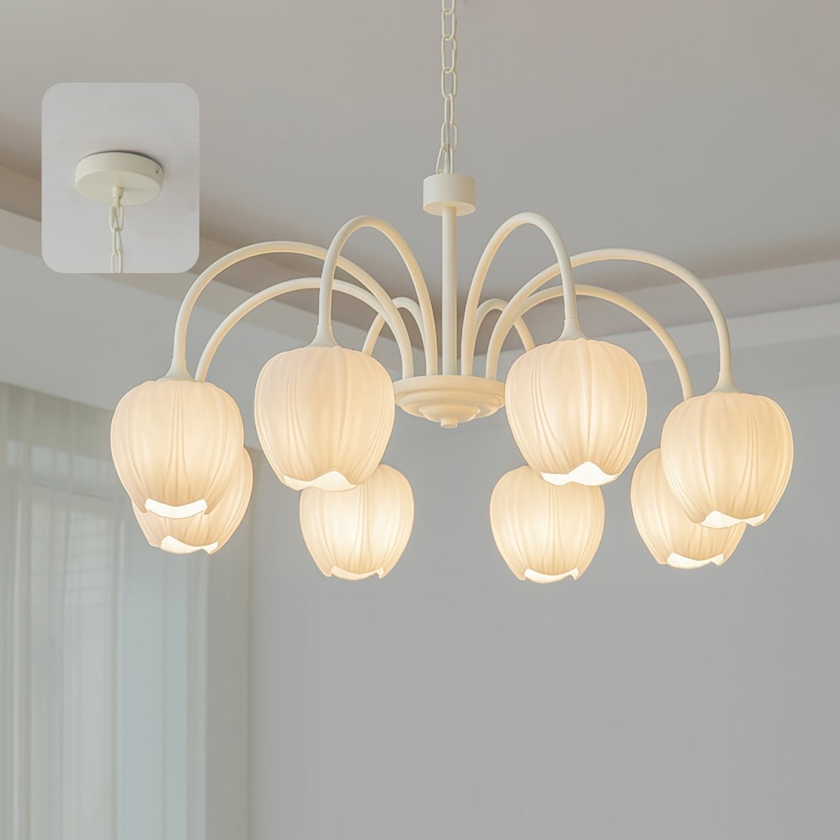 Tulip Glass Chandelier Ceiling Light with White Shades