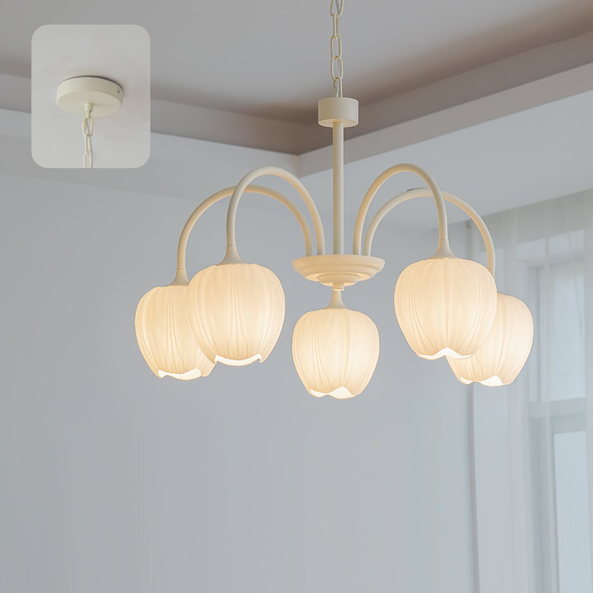 Tulip Glass Chandelier Ceiling Light with White Shades