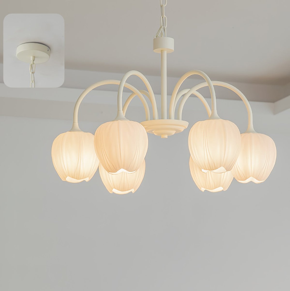 Tulip Glass Chandelier Ceiling Light with White Shades