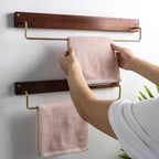 Wooden Towel Rack with Brass Bar for Wall Mounted Storage
