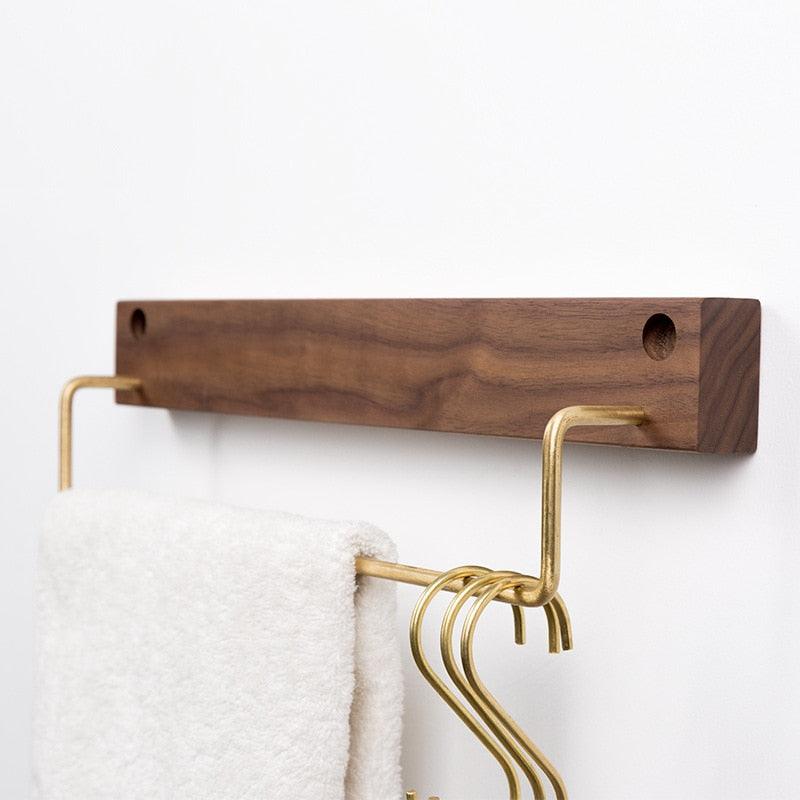 Wooden Towel Rack with Brass Bar for Wall Mounted Storage