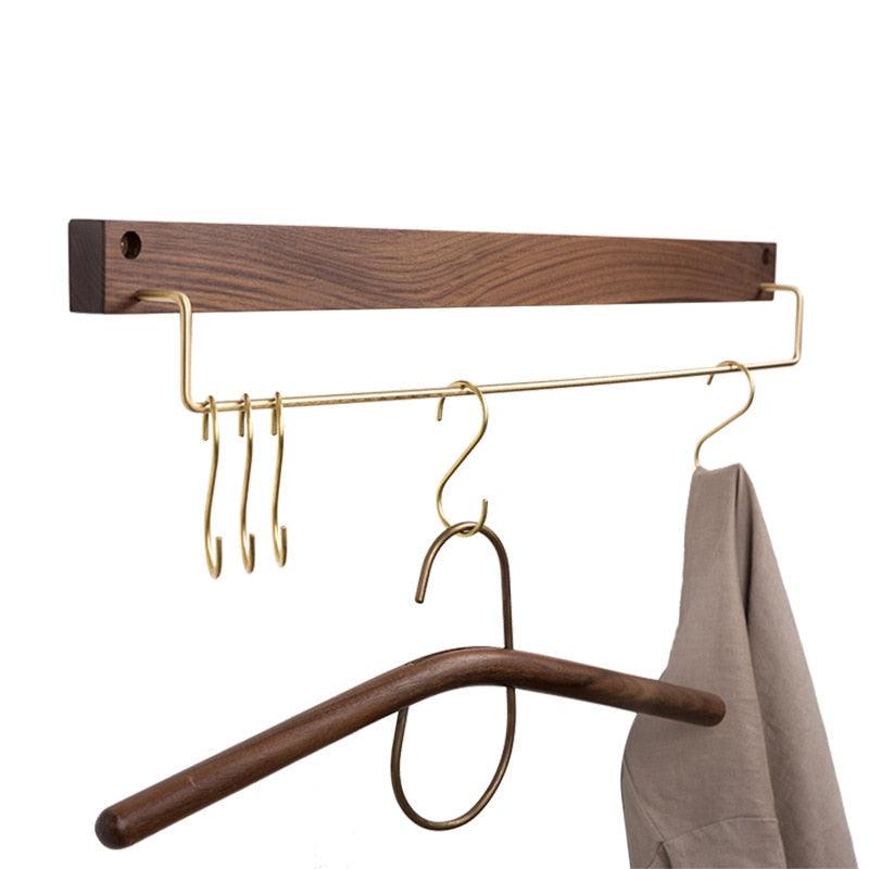 Wooden Towel Rack with Brass Bar for Wall Mounted Storage