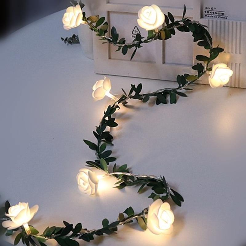 Rose LED String Lights Garland with Floral Vine Decorative Design