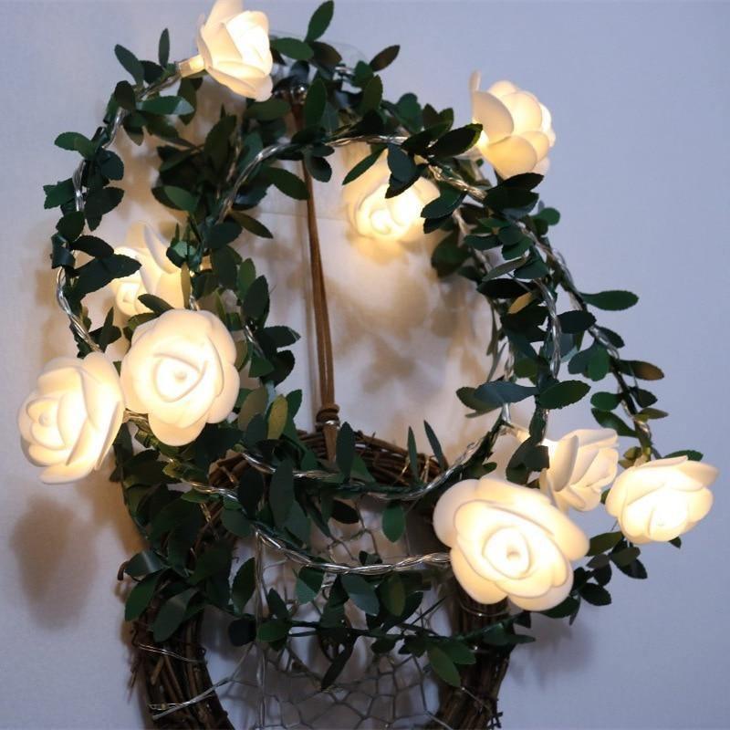 Rose LED String Lights Garland with Floral Vine Decorative Design
