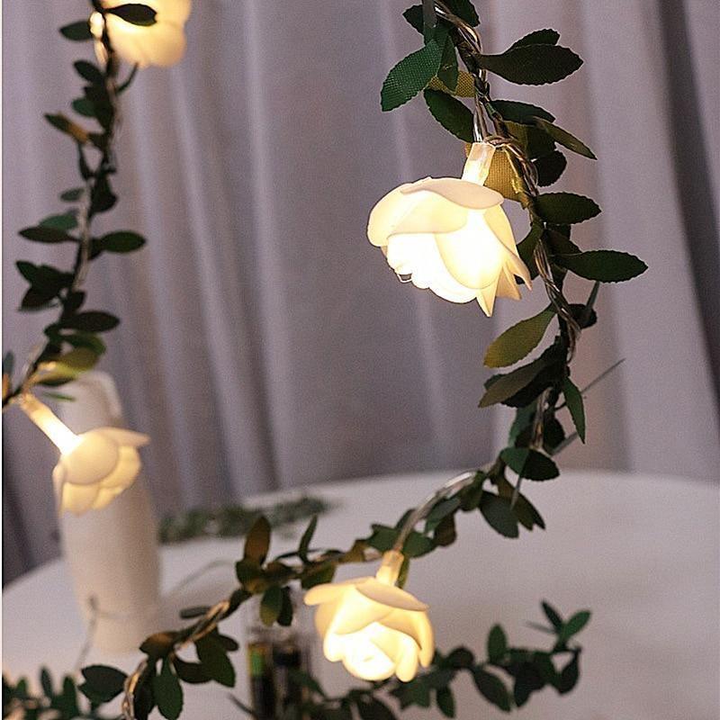 Rose LED String Lights Garland with Floral Vine Decorative Design