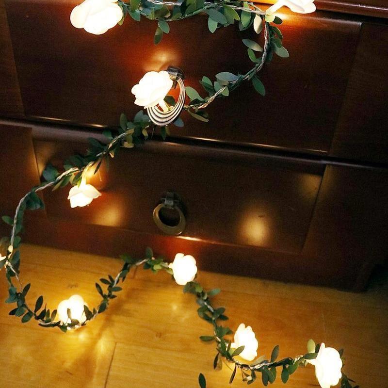 Rose LED String Lights Garland with Floral Vine Decorative Design