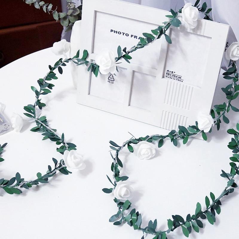 Rose LED String Lights Garland with Floral Vine Decorative Design