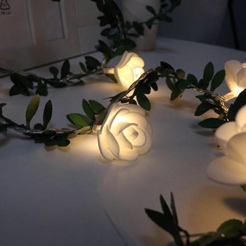 Rose LED String Lights Garland with Floral Vine Decorative Design