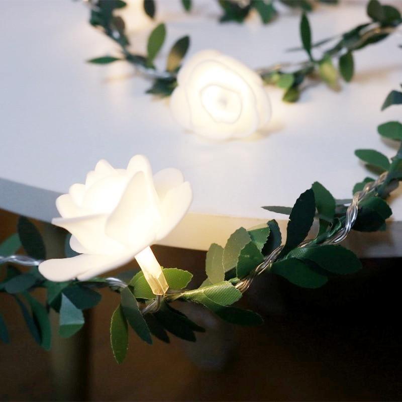 Rose LED String Lights Garland with Floral Vine Decorative Design