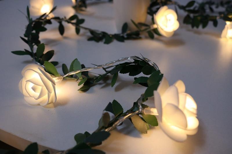 Rose LED String Lights Garland with Floral Vine Decorative Design
