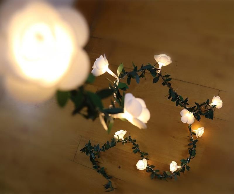 Rose LED String Lights Garland with Floral Vine Decorative Design
