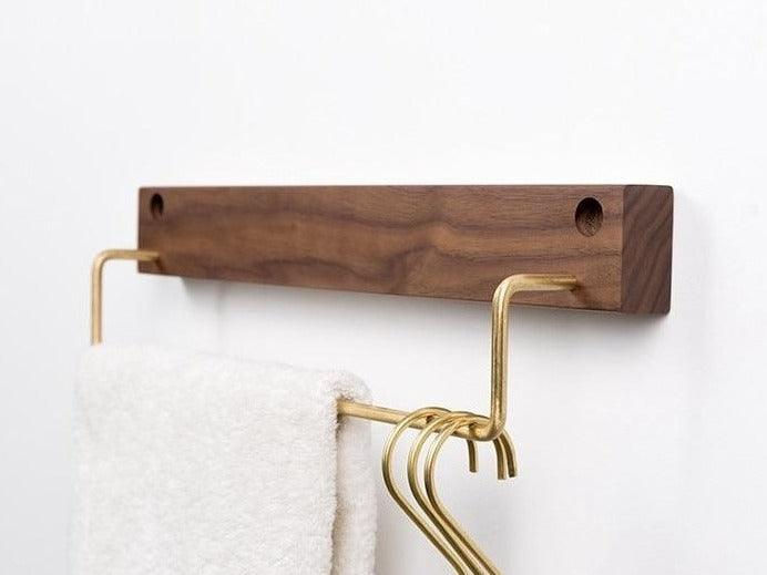 Wooden Towel Rack with Brass Bar for Wall Mounted Storage