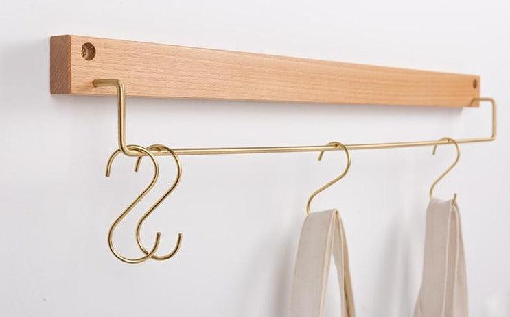 Wooden Towel Rack with Brass Bar for Wall Mounted Storage