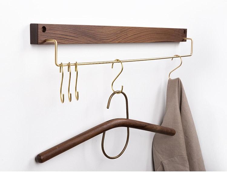 Wooden Towel Rack with Brass Bar for Wall Mounted Storage