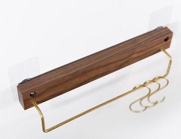Wooden Towel Rack with Brass Bar for Wall Mounted Storage