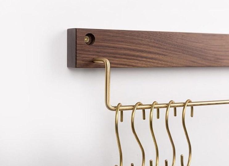 Wooden Towel Rack with Brass Bar for Wall Mounted Storage