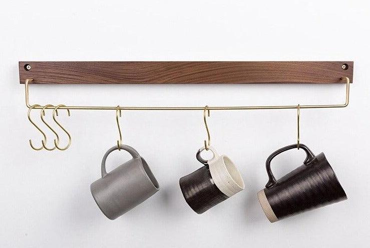 Wooden Towel Rack with Brass Bar for Wall Mounted Storage