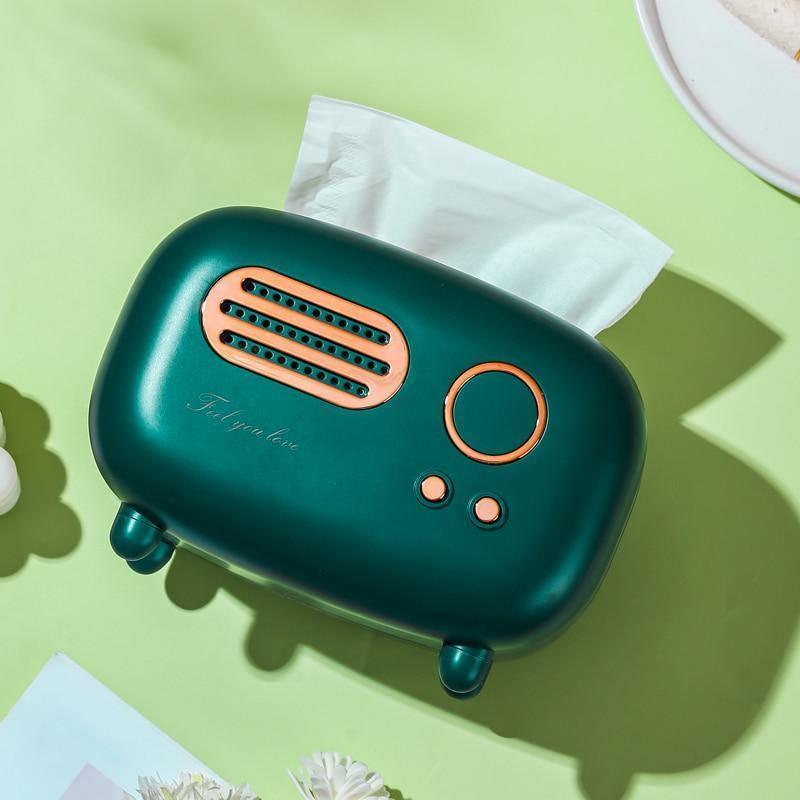 Retro Radio Tissue Box Holder with Desktop Decorative Design