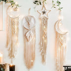 Boho Macrame Wall Hanging Set – Moon, Star & Dreamcatcher Wall Decor