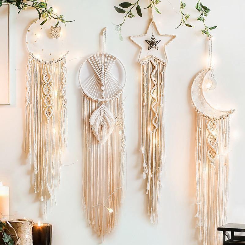 Boho Macrame Wall Hanging Set – Moon, Star & Dreamcatcher Wall Decor
