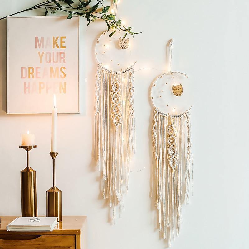 Boho Macrame Wall Hanging Set – Moon, Star & Dreamcatcher Wall Decor
