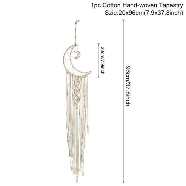 Boho Macrame Wall Hanging Set – Moon, Star & Dreamcatcher Wall Decor
