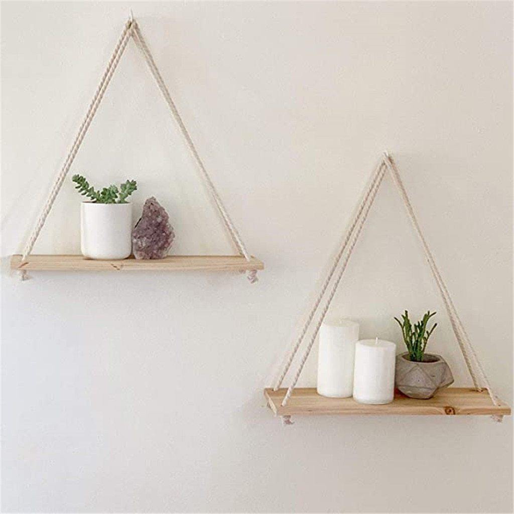 Rustic Wooden Hanging Shelf with Rope – Decorative Wall Swing Shelf