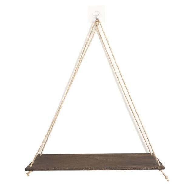 Rustic Wooden Hanging Shelf with Rope – Decorative Wall Swing Shelf