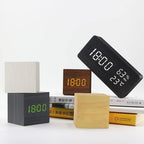 Wooden LED Digital Alarm Clock with Temperature Display and Voice Control
