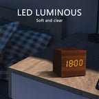 Wooden LED Digital Alarm Clock with Temperature Display and Voice Control