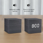 Wooden LED Digital Alarm Clock with Temperature Display and Voice Control