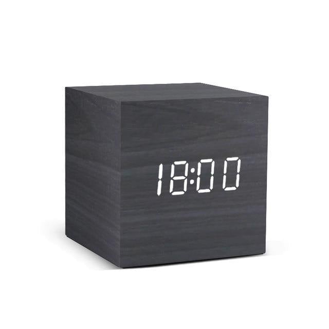 Wooden LED Digital Alarm Clock with Temperature Display and Voice Control