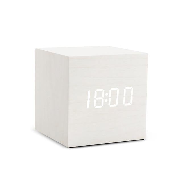 Wooden LED Digital Alarm Clock with Temperature Display and Voice Control