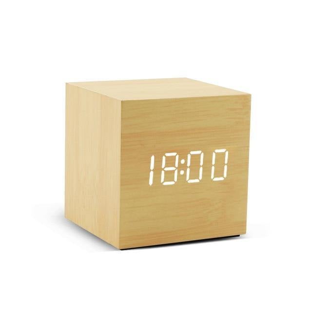 Wooden LED Digital Alarm Clock with Temperature Display and Voice Control