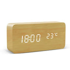 Wooden LED Digital Alarm Clock with Temperature Display and Voice Control