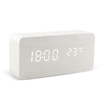 Wooden LED Digital Alarm Clock with Temperature Display and Voice Control