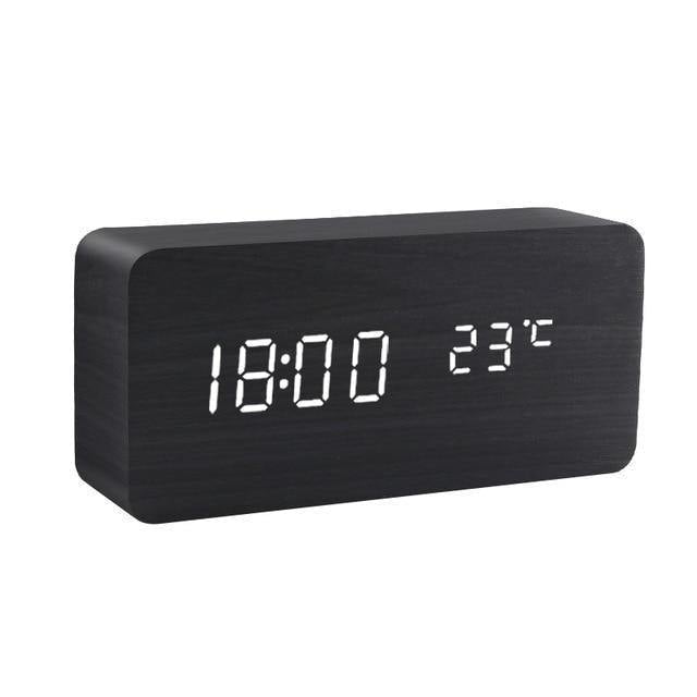 Wooden LED Digital Alarm Clock with Temperature Display and Voice Control