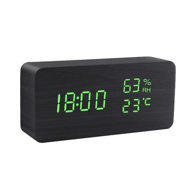 Wooden LED Digital Alarm Clock with Temperature Display and Voice Control