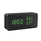 Wooden LED Digital Alarm Clock with Temperature Display and Voice Control