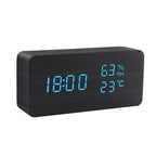 Wooden LED Digital Alarm Clock with Temperature Display and Voice Control