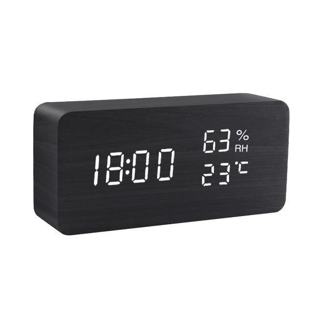 Wooden LED Digital Alarm Clock with Temperature Display and Voice Control