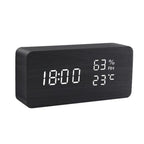 Wooden LED Digital Alarm Clock with Temperature Display and Voice Control