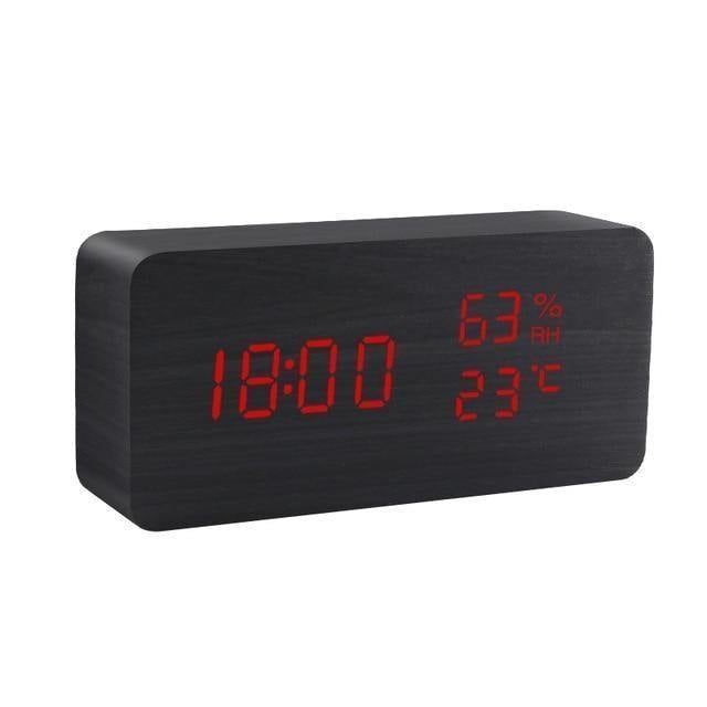 Wooden LED Digital Alarm Clock with Temperature Display and Voice Control