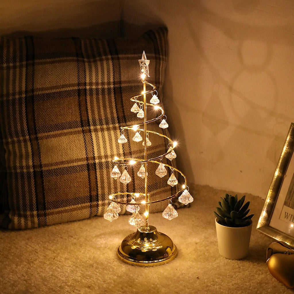 LED Crystal Tree Table Lamp with Spiral Design and USB Power